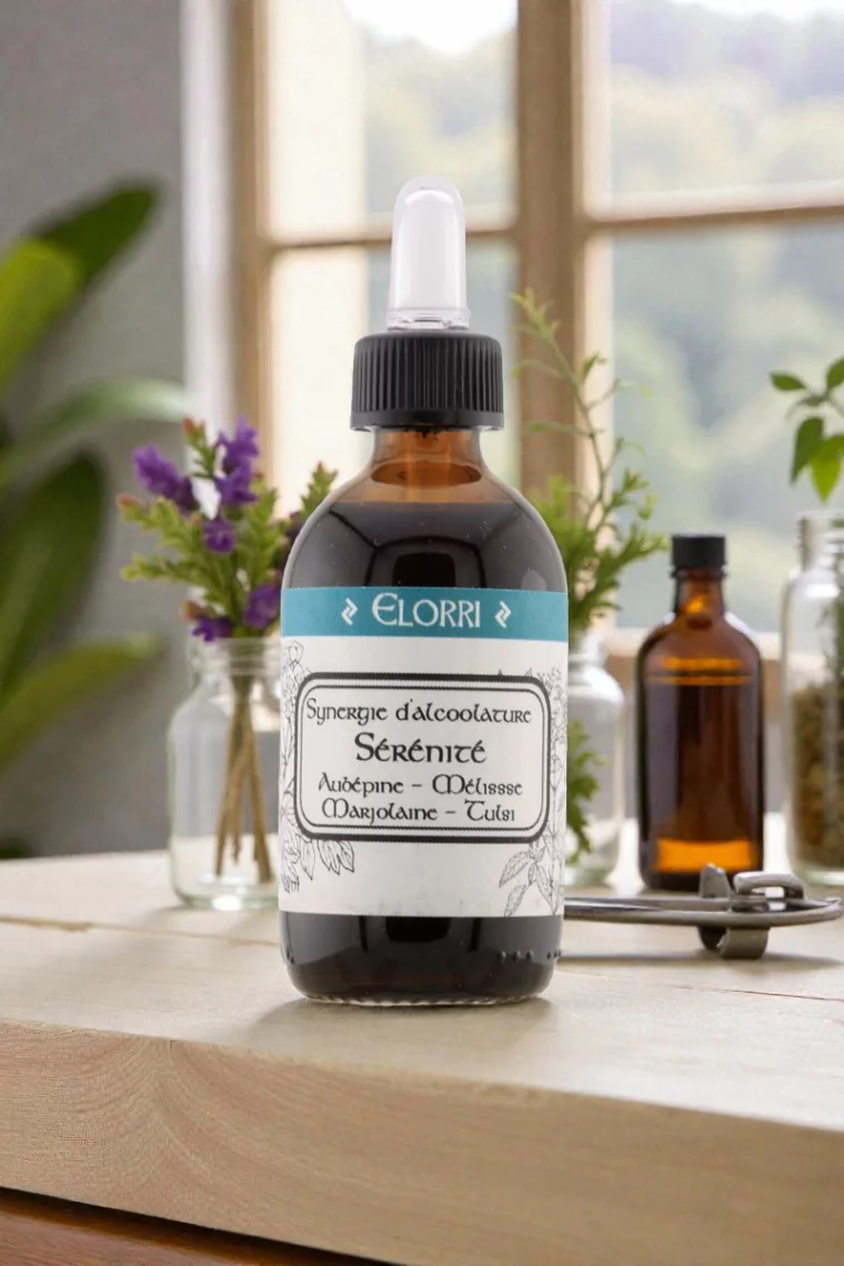 Synergie S&eacute;r&eacute;nit&eacute; � Alcoolature Bio � Aub&eacute;pine, M&eacute;lisse, Marjolaine & Tulsi