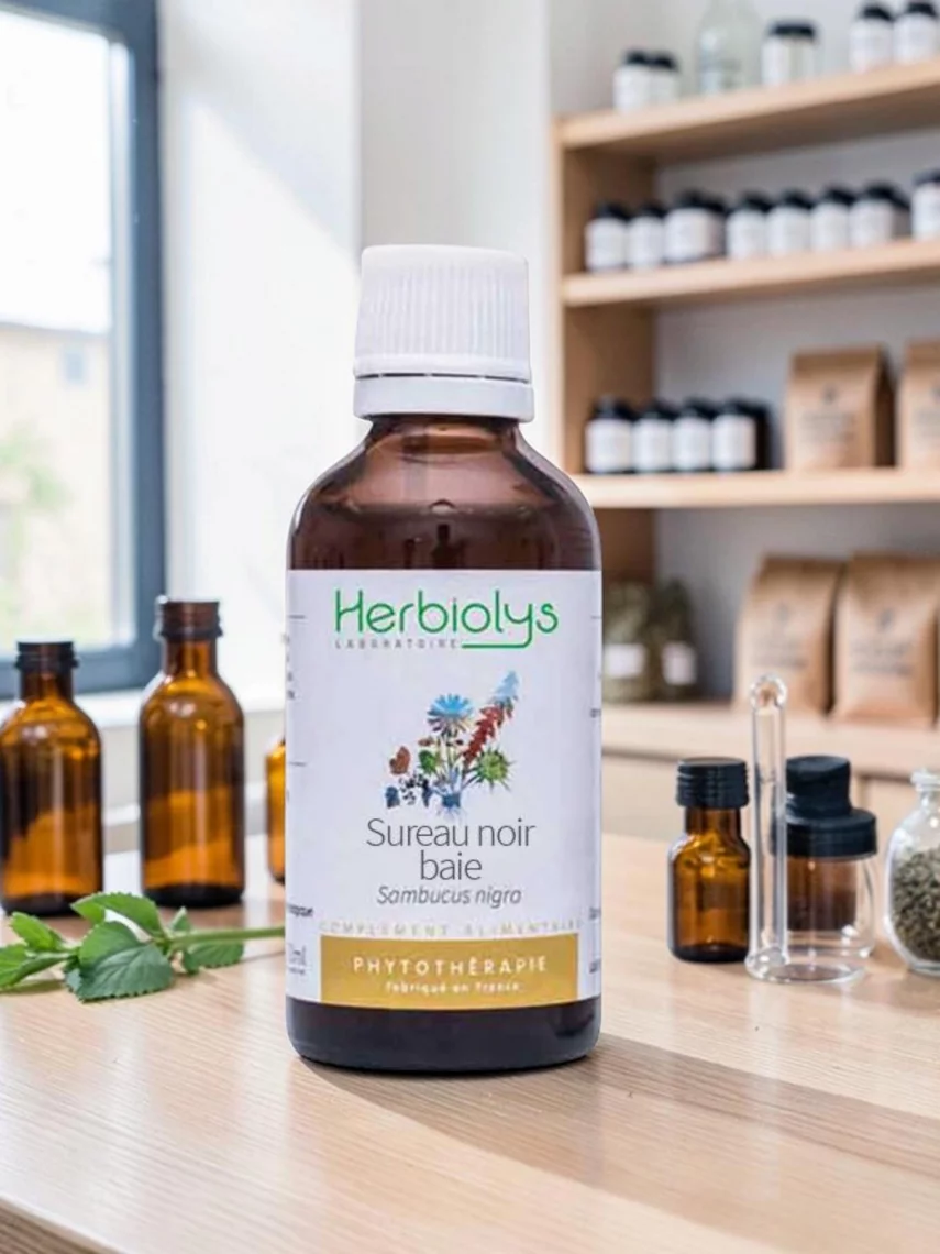 Sureau noir baies extrait de plante fra&icirc;che bio, teinture m&egrave;re antioxydante pour les d&eacute;fenses naturelles, 50 ml