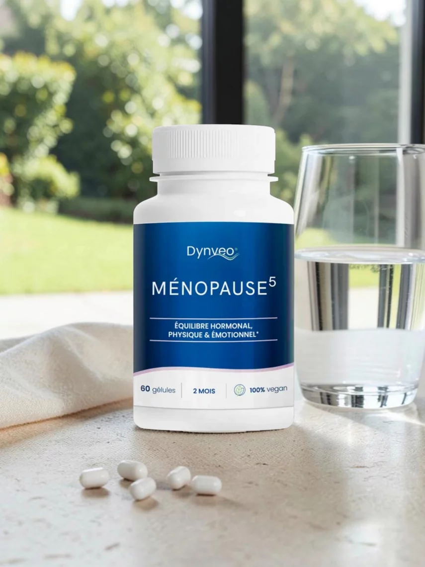 Complexe M&eacute;nopause 5 au gattilier, houblon, act&eacute;e &agrave; grappes noires et p&eacute;pins de raisin, confort de la femme, vegan, Dynveo