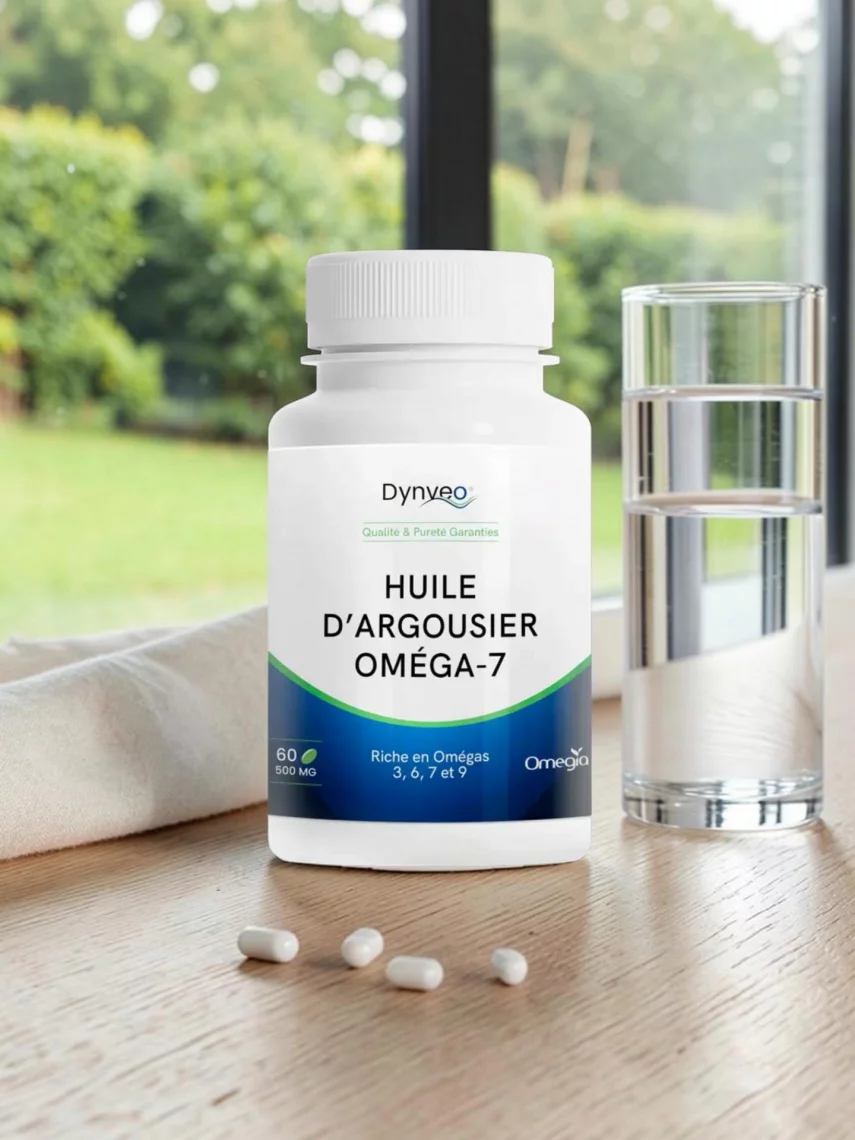 Om&eacute;ga 7 huile d�argousier bio en capsules, hydratation de la peau et des muqueuses, vegan, Dynveo 60 capsules