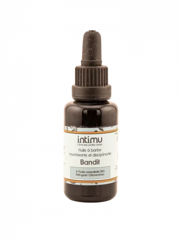 Huile à barbe Bandit Intímu 30ml  Abricot, jojoba & Petitgrain Clémentinier, nourrissante & apaisante, bio