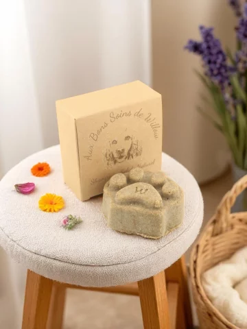 Shampoing solide tout en un pour chiens  ricin & ayurvéda, douceur et protection