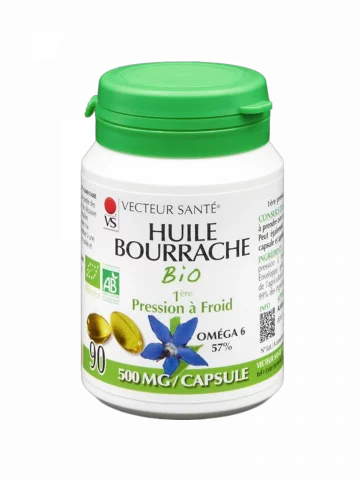 Huile de Bourrache bio  Oméga-6 & peau  90 capsules  Vecteur Santé