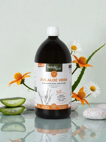 Jus d�Aloe Vera Bio non pasteuris&eacute; pur 1 litre  D&eacute;tox Immunit&eacute; & Digestion