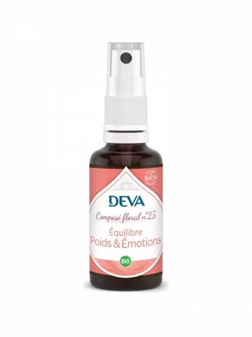 Compos&eacute; floral DEVA Poids et &Eacute;motions, Fleurs de Bach pour g&eacute;rer les &eacute;motions et le r&eacute;&eacute;quilibrage alimentaire