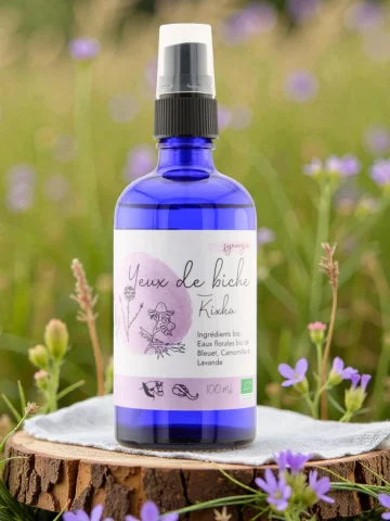 Yeux fatigu&eacute;s et contour des yeux sensible lotion d�hydrolats bio Yeux de biche du Pays basque 100 ml.